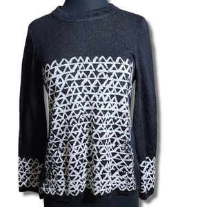 NIC+ZOE Crew Neck Knit Sweater zipper back geometric Design sz S